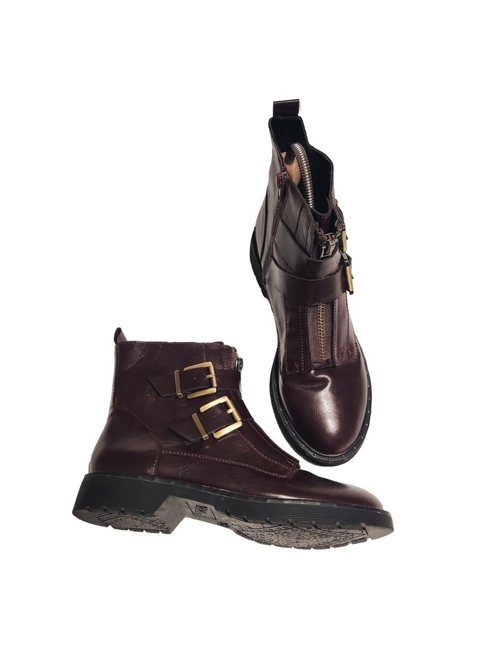 Dirty Laundry Maroon Motorcycle Ankle Boots Buckle Zipper 7.5